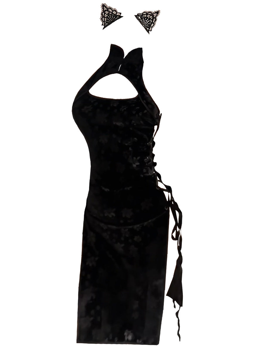 Weisgirl Sexy Hollow-out Cos Chinese-style High-slit Cheongsam Catwoman Uniform - Halloweez