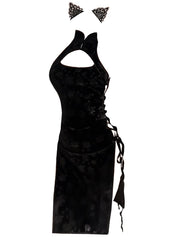 Weisgirl Sexy Hollow-out Cos Chinese-style High-slit Cheongsam Catwoman Uniform - Halloweez