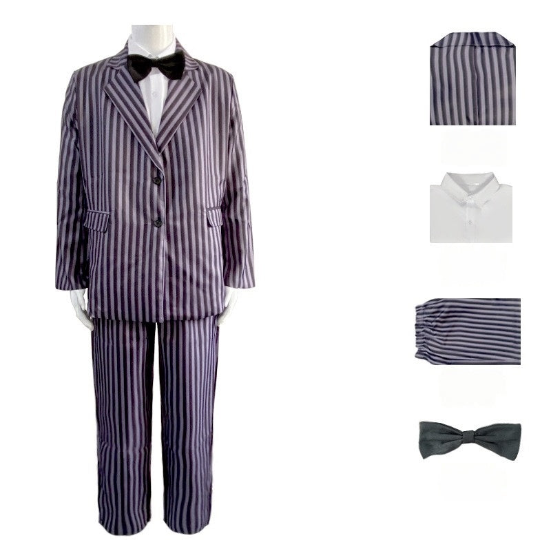 Halloween Adams Family Wednesday Addams Cosplay Costume Black Dress - Halloweez