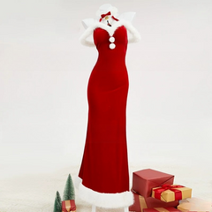 Genshin Impact Shenhe Christmas Cosplay, Custom Red Holiday Dress for Halloween & Comic Con