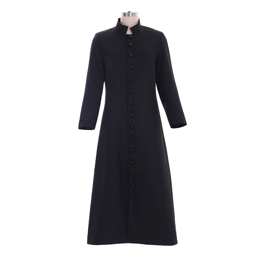 Men's Black Halloweez Clergy Robes - Premium Cassock Church Priest Costume with Standing Collar for Liturgical and Cosplay - Halloweez