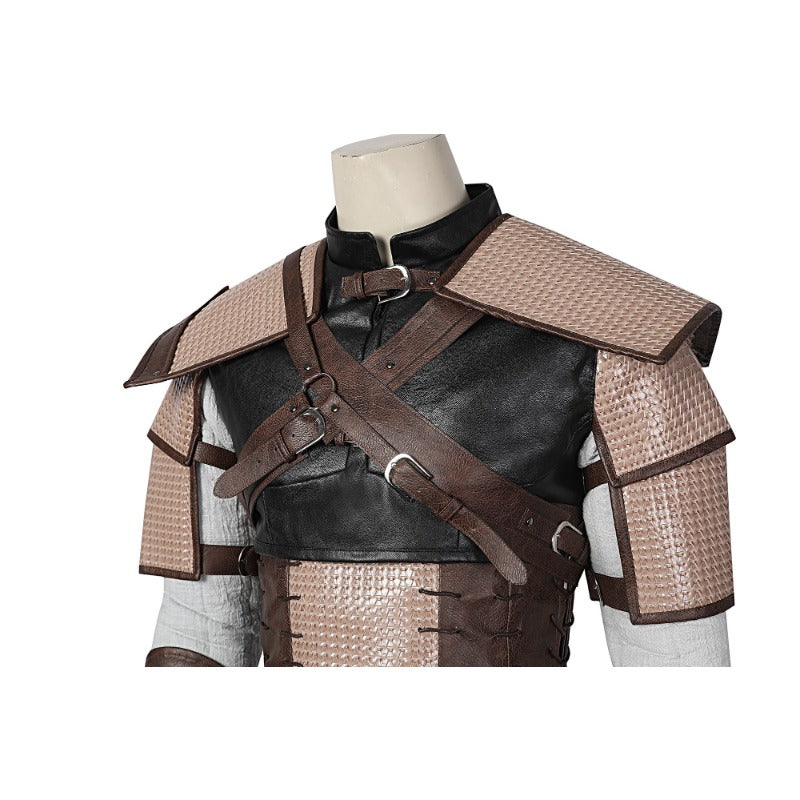 Halloweez Geralt of Rivia Cosplay Leather Jacket - Wild Hunt Hero Suit for Halloween