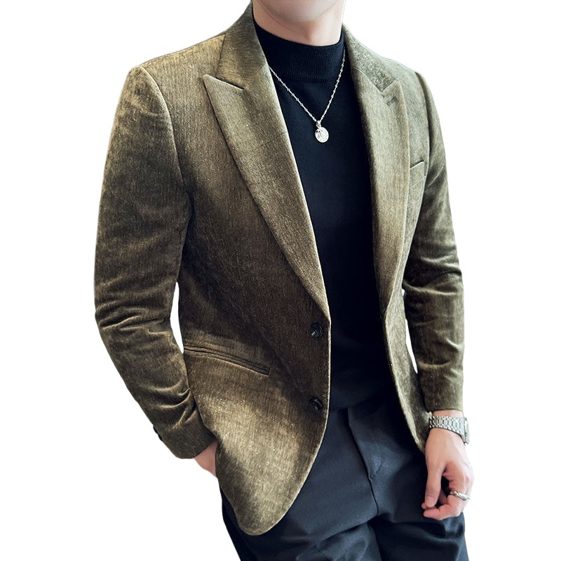 Men's Velvet Blazer with Shimmer Stripe - Elegant Cosplay Suit for Stage Performance, Halloween, and Parties - Halloweez