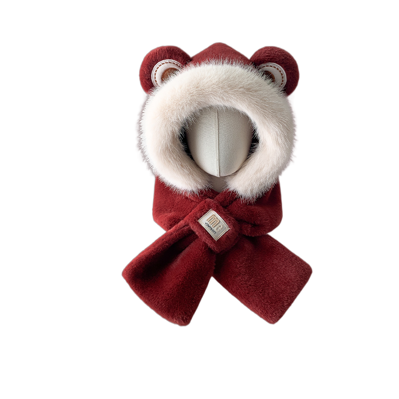 Cute Fox Ears Plush Hat Scarf Combo Winter Thick Warm Riding Ear Protection Unisex Cosplay Costume Accessory - Halloweez