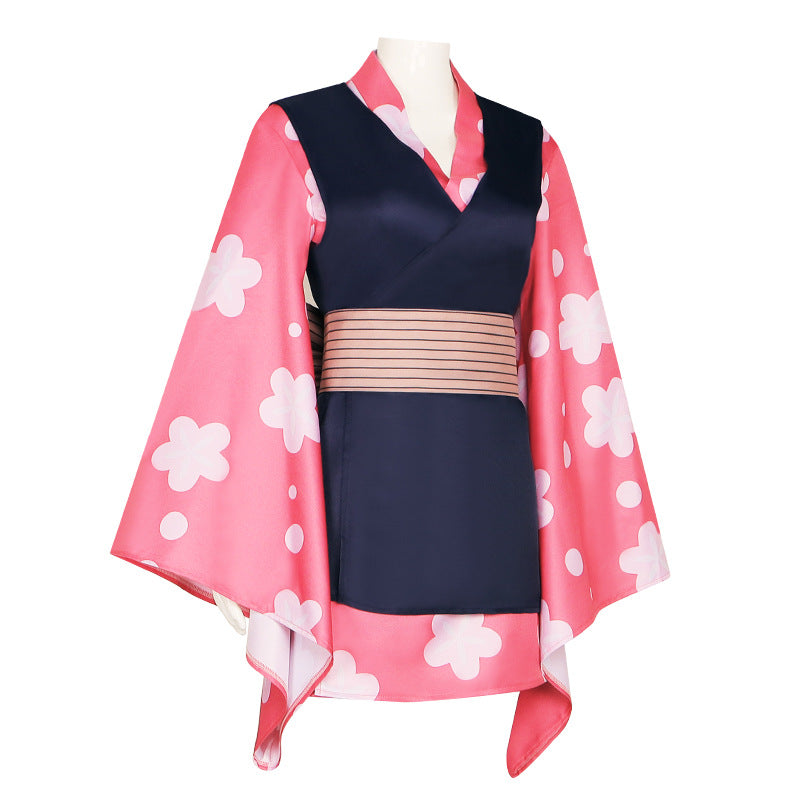 Demon Slayer Cosplay Kamado Tanjiro Sister Kanao Tsuyuri Short Kimono Costume for Stage Performance - Halloweez