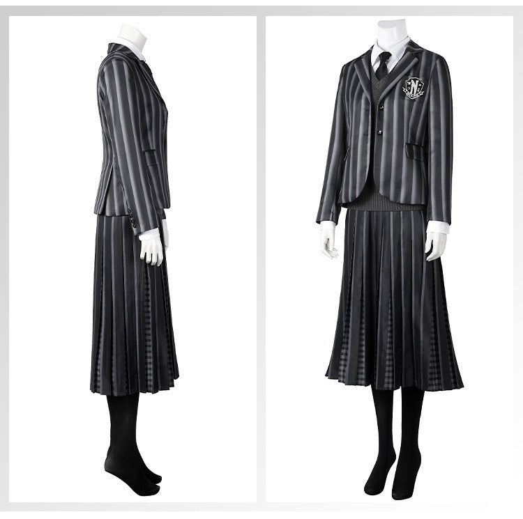 Nevermore Academy Uniform Wednesday Addams Cosplay Costume Jacket & Tie Outfit for Halloween