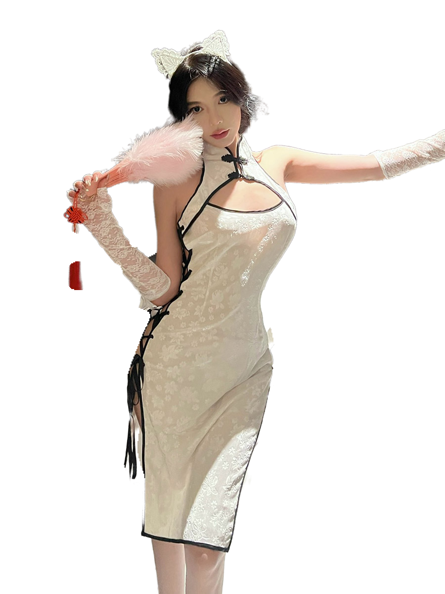 Weisgirl Sexy Hollow-out Cos Chinese-style High-slit Cheongsam Catwoman Uniform - Halloweez