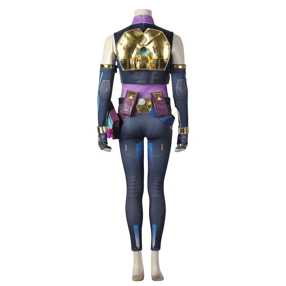 Halloweez Neon Valorant Cosplay Costume – Women's Blue Combat Outfit for Halloween & Parties