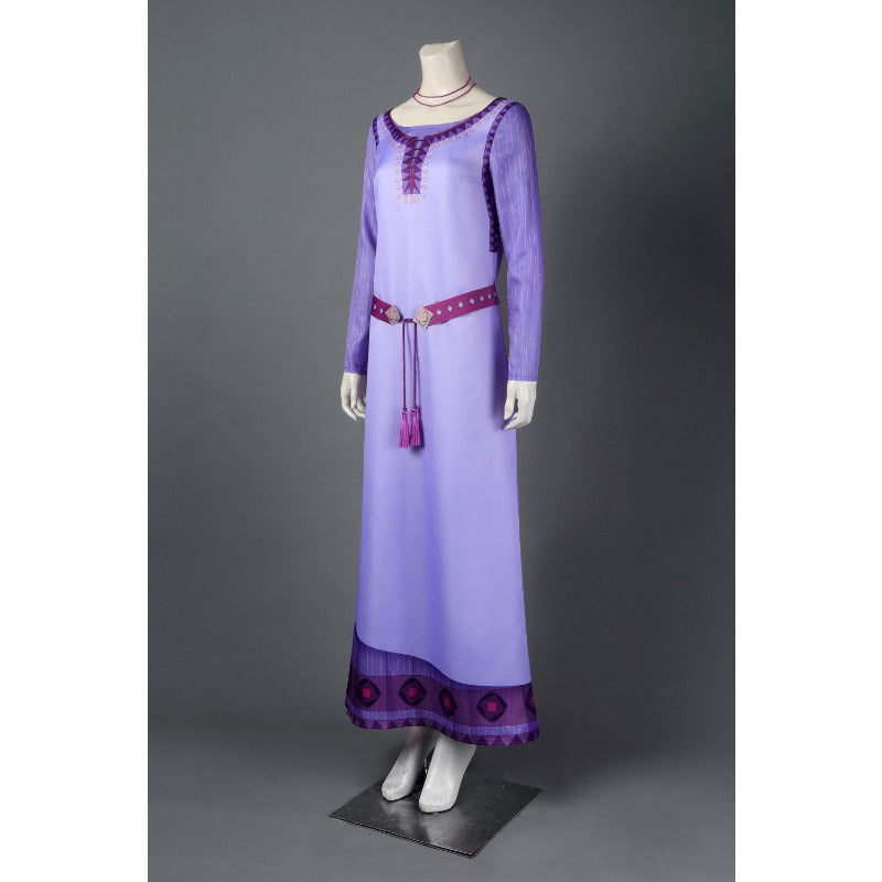 Costume de cosplay élégant d'Halloween Asha - Robe de princesse violette Disney Wish pour adultes