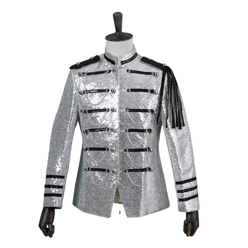Men's Military Uniform Glitter Army Costume Court Performance EXO Cosplay DJ Dance Club Party Outfit - Halloweez