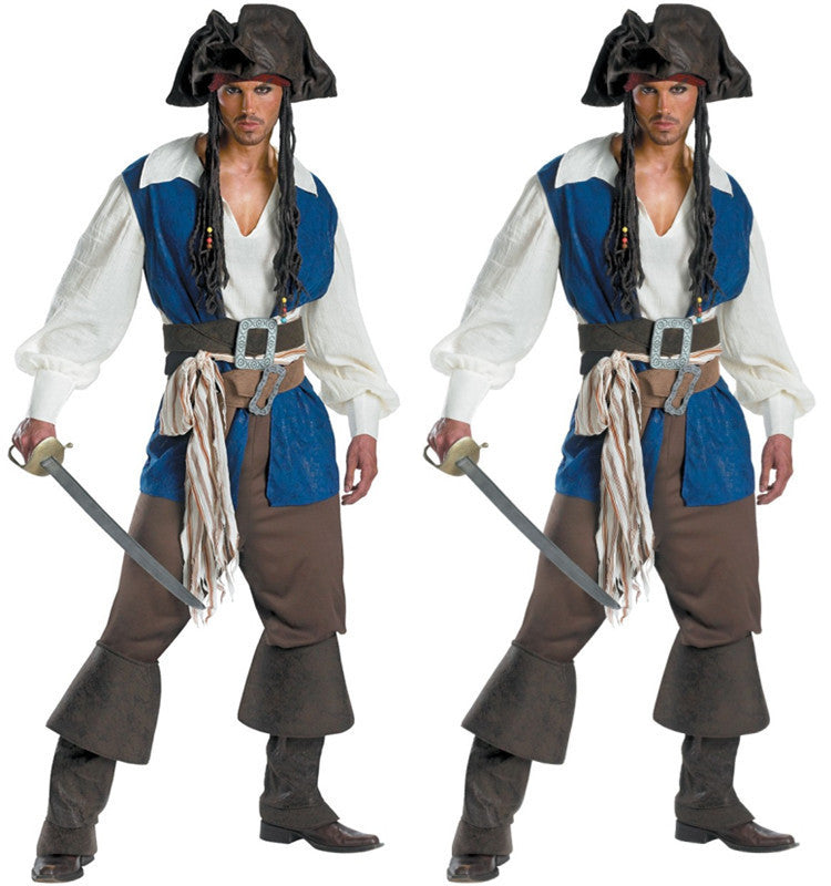 Pirates of the Caribbean Captain Jack Sparrow Cosplay Costume for Men - Halloween Movie Role Play Outfit - Halloweez