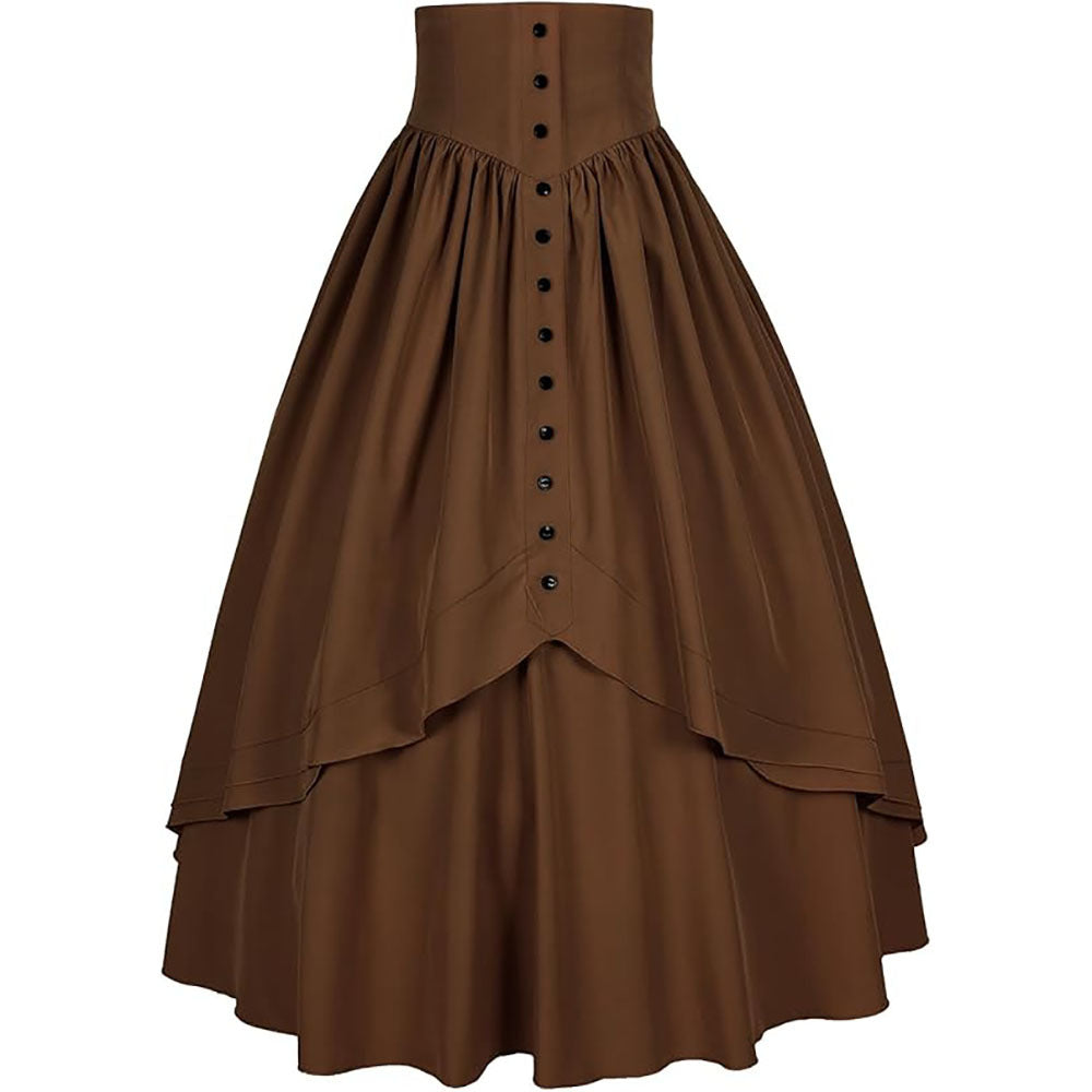 Medieval Renaissance Victorian Gothic Asymmetrical Pleated Tie Halloween Retro Midi Skirt - Halloweez
