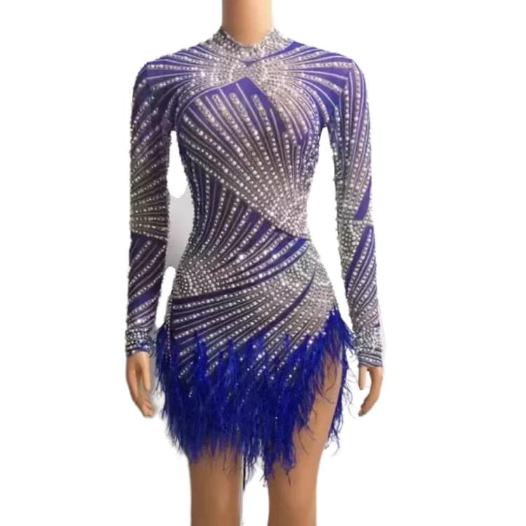Mesh Shiny Crystal Mother of the Bride Dress Wedding Party Evening Gown Blue Cosplay Costume - Halloweez