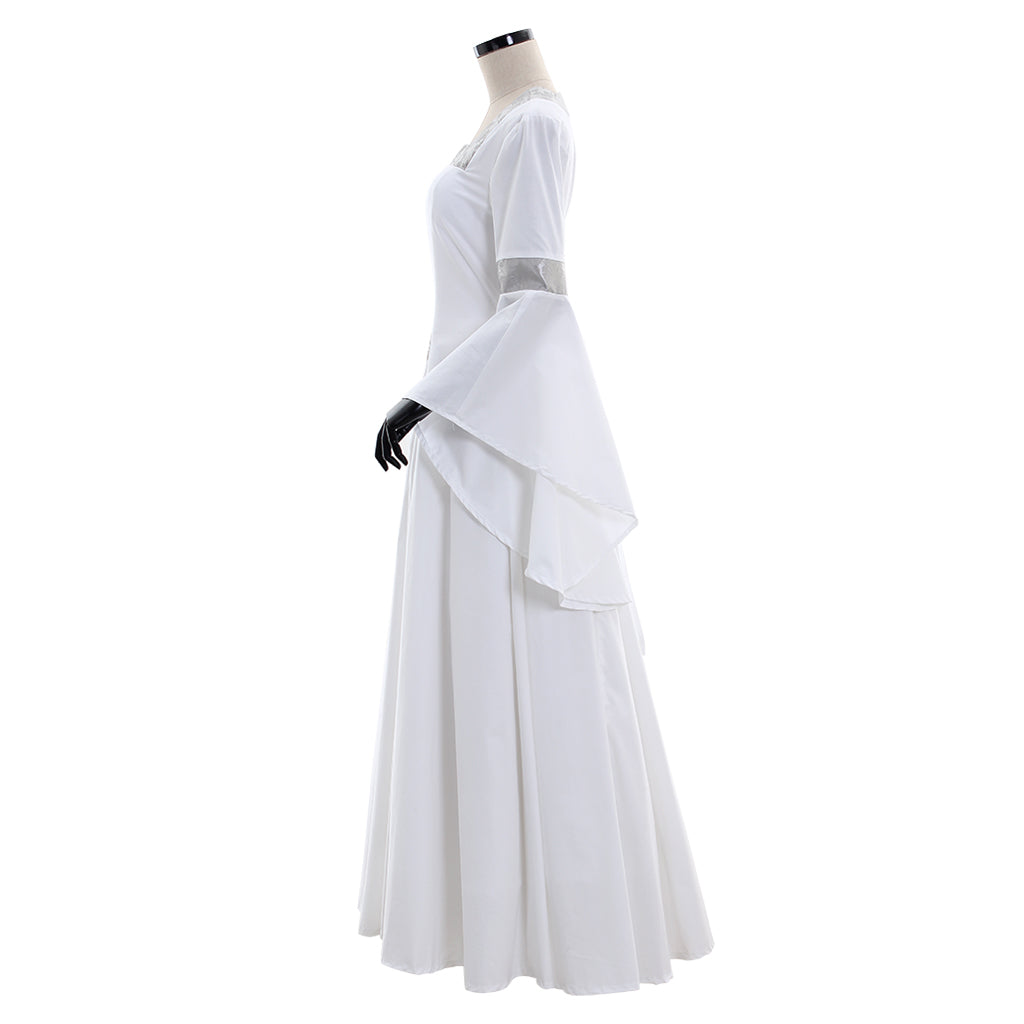 Elegante disfraz de princesa renacentista medieval blanca de Halloween