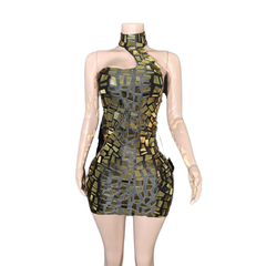 Sexy Reflective Mirror Halter Tube Top Mini Skirt Bodycon Dress for Cosplay Party Clubwear - Halloweez