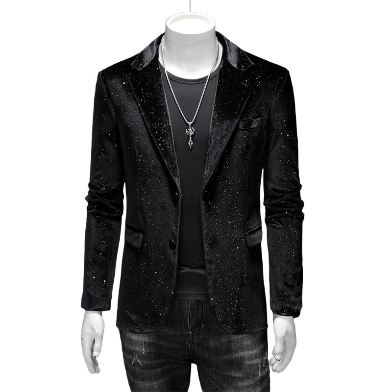 Men's Velvet Sparkle Blazer Shiny Tuxedo Jacket Korean Slim Fit Fashion Formal Suit Casual Blazer for Men - Halloweez
