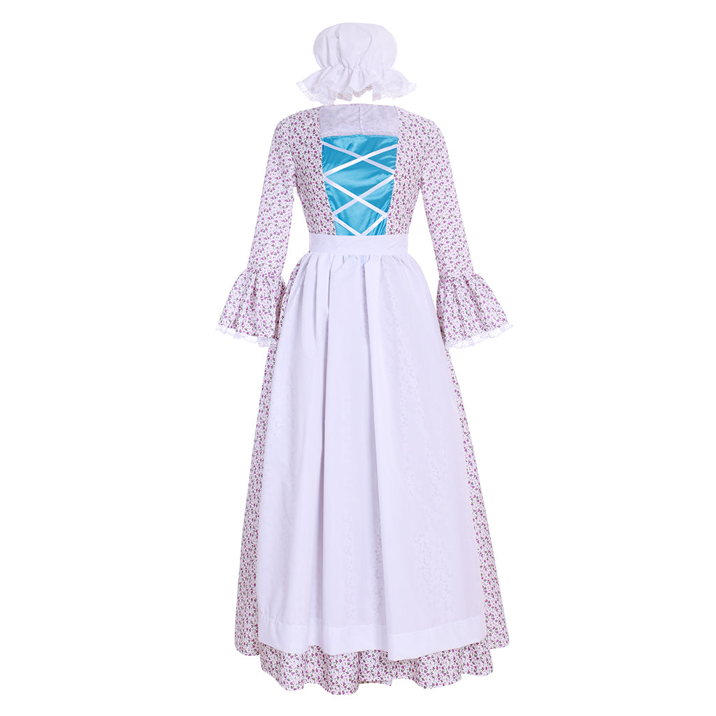 Elegant Victorian Pilgrim Wench Floral Prairie Dress – Women’s Colonial Dress by Halloweez