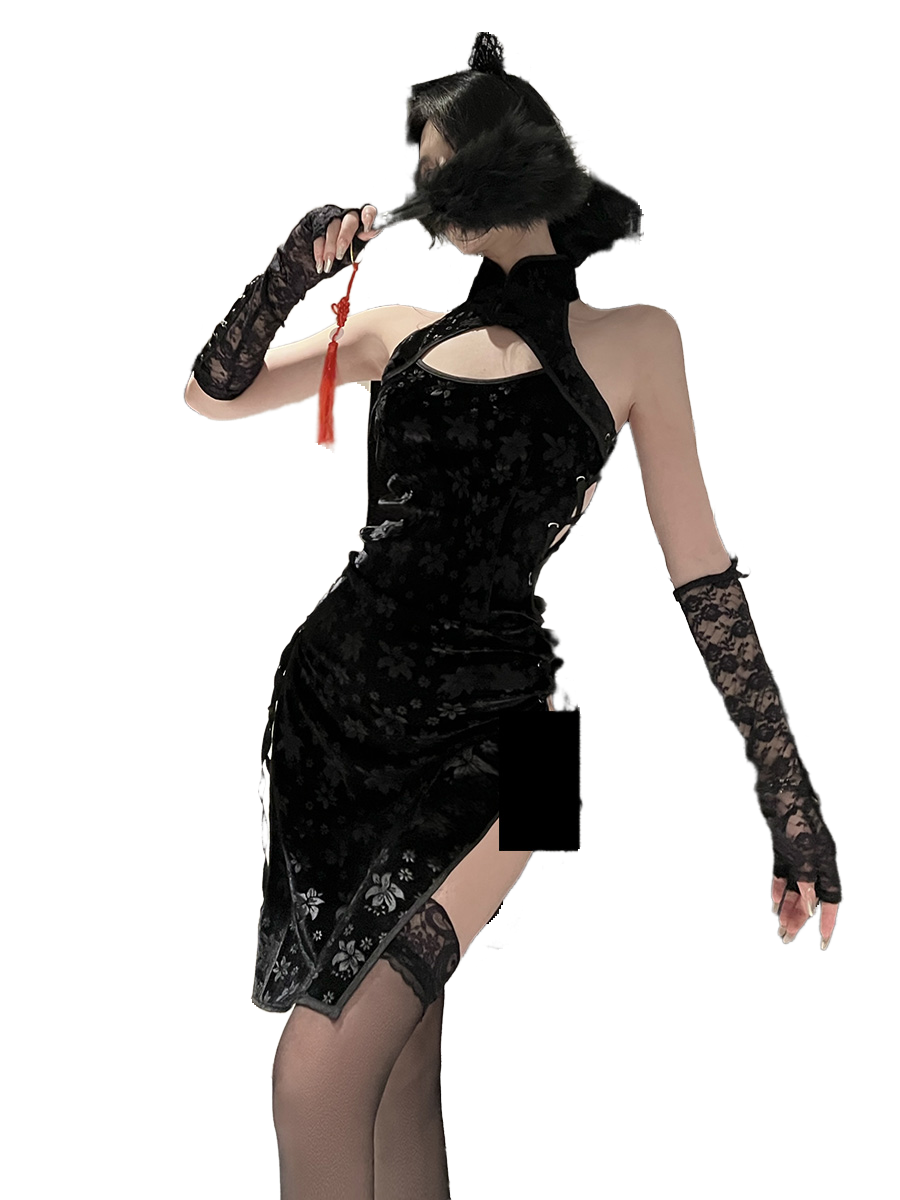Weisgirl Sexy Hollow-out Cos Chinese-style High-slit Cheongsam Catwoman Uniform - Halloweez