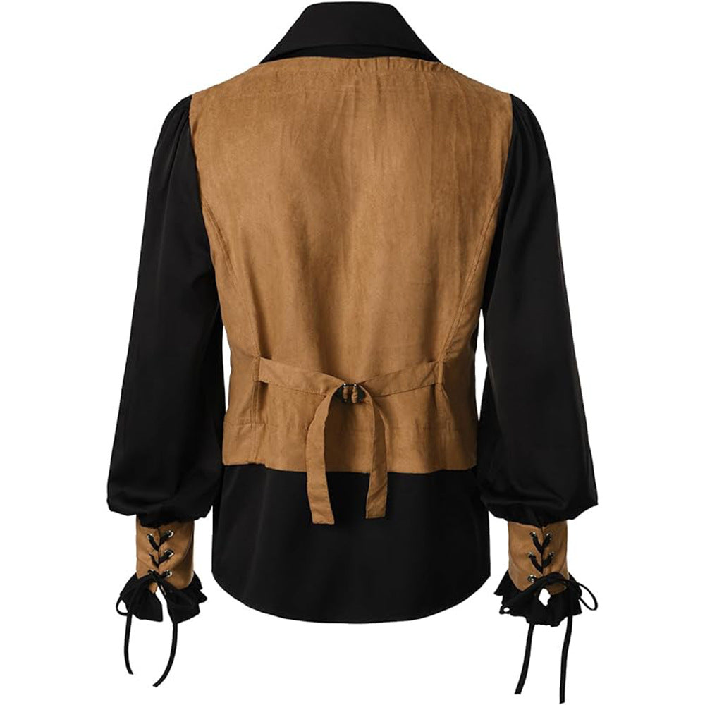 Medieval Pirate Victorian Steampunk Gothic Long Sleeve Vest Shirt Halloween Costume - Halloweez