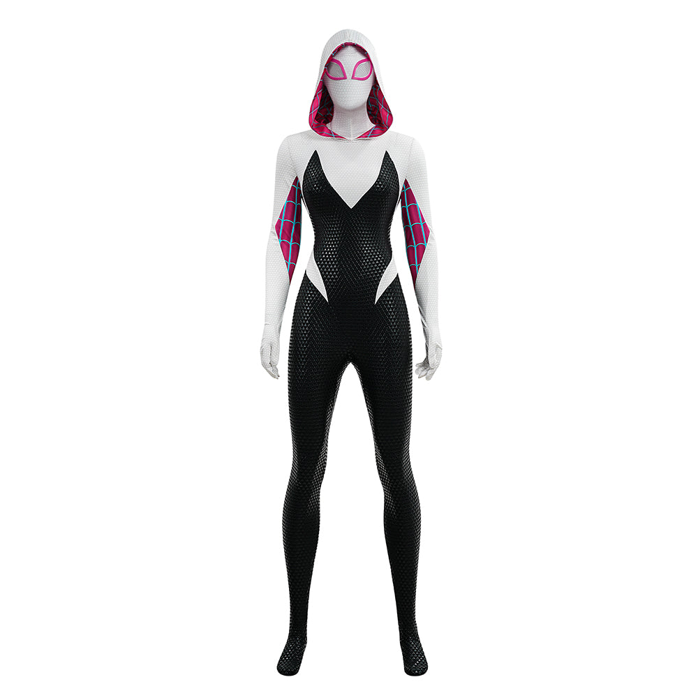 Upgraded Gwen Stacy Spider-Verse Cosplay Outfit, Color Block Embossed Full Set, Customizable Shoes - Halloweez