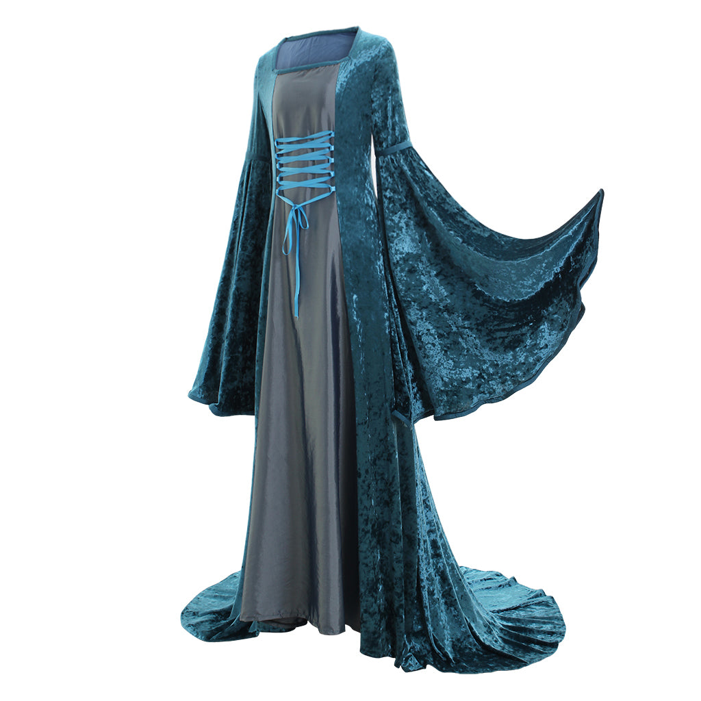 Elegante vestido de fiesta de terciopelo azul renacentista para dama de Halloween