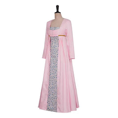 Halloween Victorian Dress Bridgerton Floral Pink Tea Party Regency Dress Two-piece Set - Halloweez