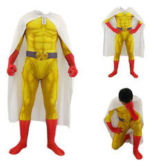 Anime One Punch Man Saitama Cosplay Costume for Adults and Kids - 3D Print Halloween Outfit - Halloweez