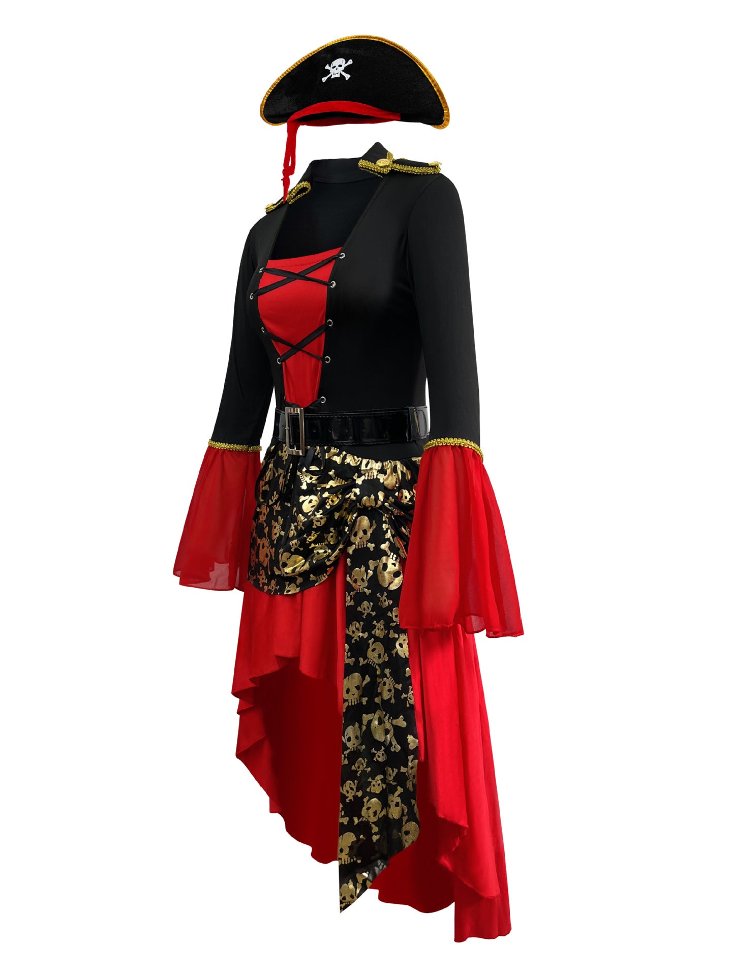 Halloween Costume Masquerade Red Pirate Jack Captain Adult Women Pirates of the Caribbean Performance Clothing - Halloweez