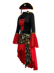 Halloween Costume Masquerade Red Pirate Jack Captain Adult Women Pirates of the Caribbean Performance Clothing - Halloweez