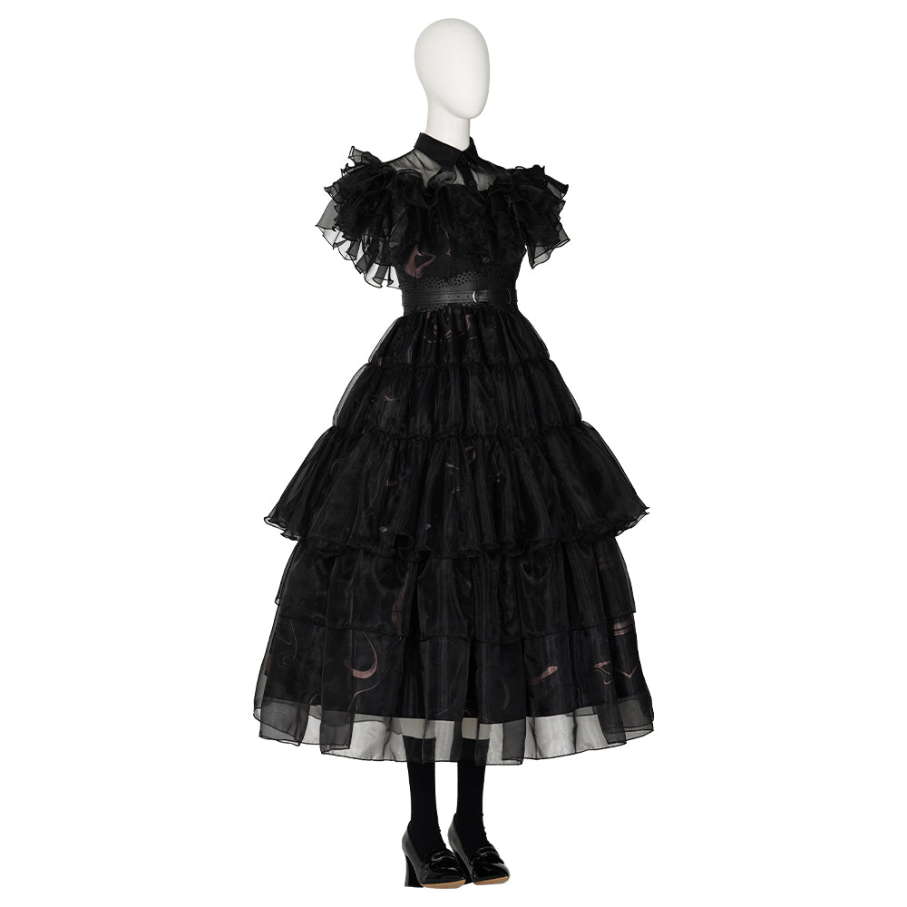 Halloweez Wednesday Addams Cosplay Costume - Black Gothic Dress with Shoes for Adults - Ideal for Halloween, Carnivals, and Themed Events