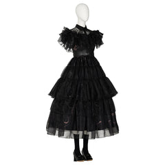 Halloweez Wednesday Addams Cosplay Costume - Black Gothic Dress with Shoes for Adults - Ideal for Halloween, Carnivals, and Themed Events