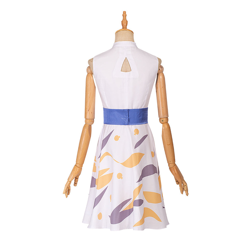 Elegant Game Light Female Leading Role Cosplay Costume by Halloweez - White Printing Sleeveless Dress