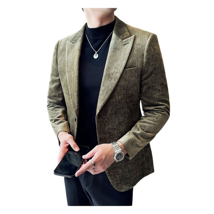 Men's Velvet Blazer with Shimmer Stripe - Elegant Cosplay Suit for Stage Performance, Halloween, and Parties - Halloweez