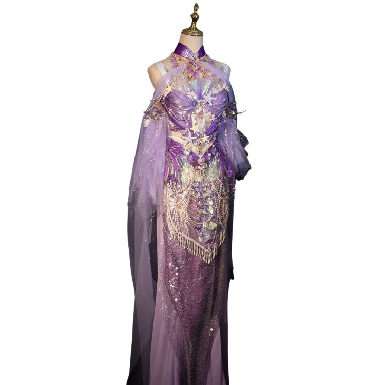 Purple Original Handmade Mermaid Princess Ocean Element Corset Fishtail Skirt Set - Unique Cosplay Costume - Halloweez