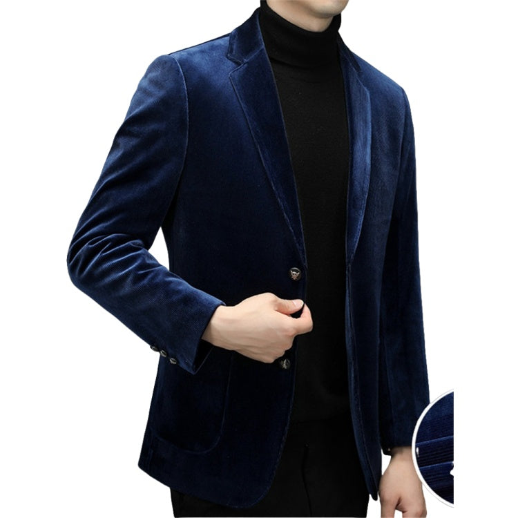 Men's Corduroy Casual Blazer New Trend High-end Single Suit Jacket Autumn Spring Gold Velvet Small Suit - Halloweez