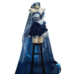 Zombie Bride Cosplay Costume Blue Ombre Gothic Dress for Women Halloween Cosplay Outfit - Halloweez