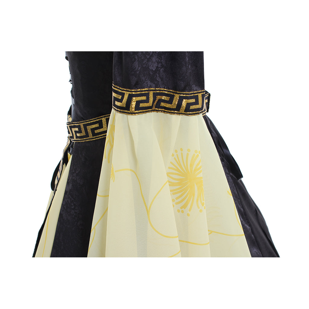 Halloweez Yellow Black Hooded Medieval Maxi Dress with Belt - Women's Stage Musical Vintage Party Halloween Costume