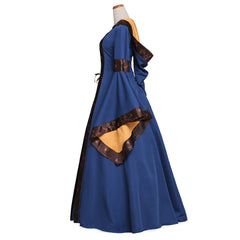 Elegante vestido medieval con capucha y mangas acampanadas, cintura alta, encaje y cosplay gótico para mujer