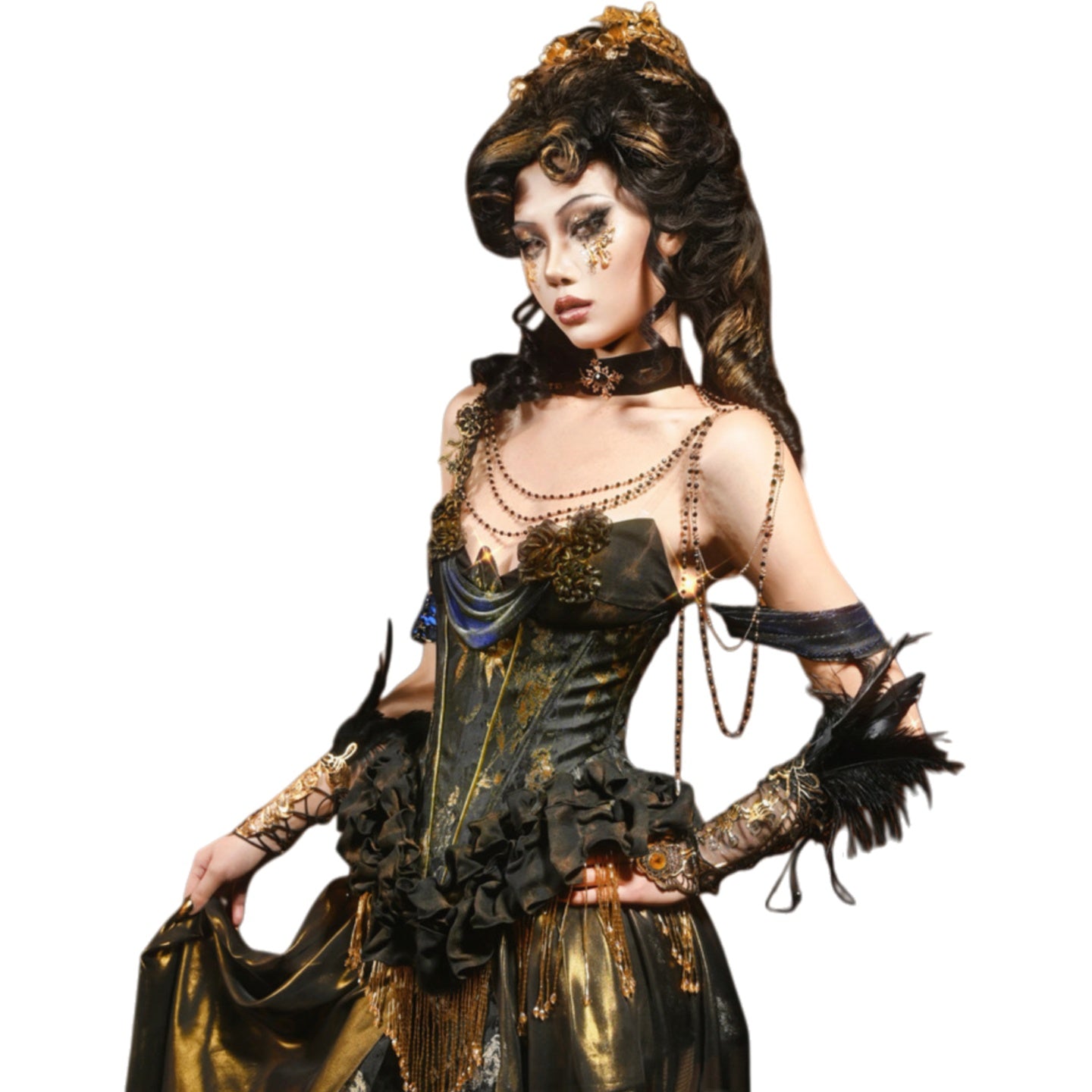 Blood Supply Original Luxurious Gold Fringed Corset Bodice Dress for Halloween Cosplay Party Costume - Halloweez