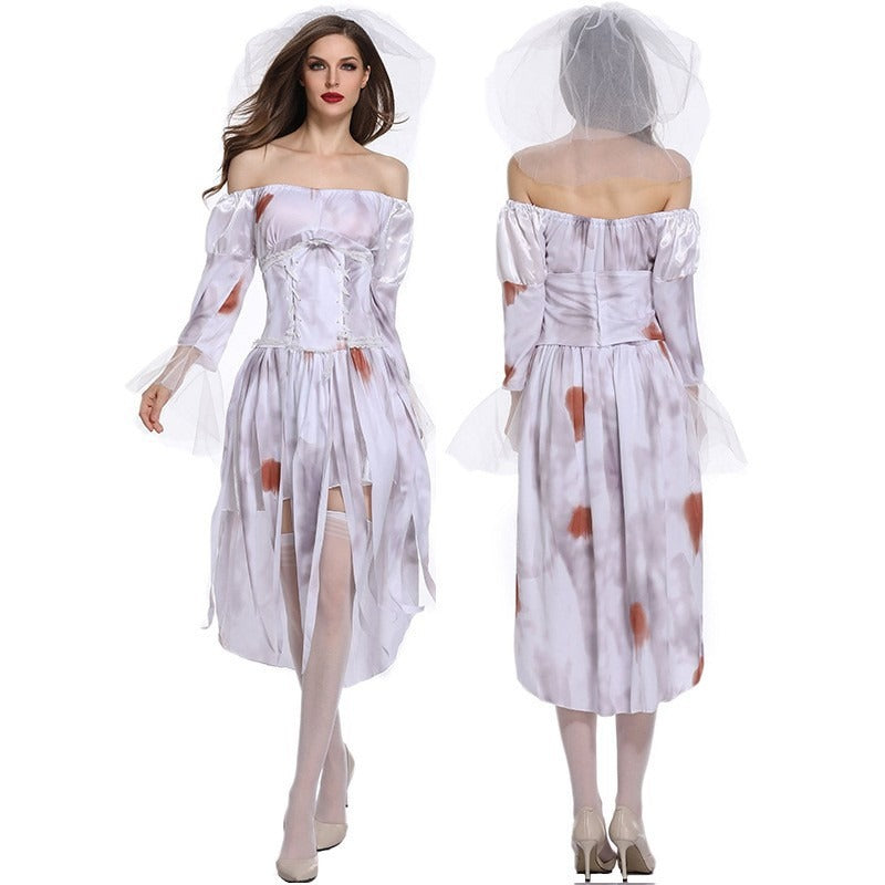 Halloween Ghost Bride Dress – Elegant Gothic Cosplay Costume for Women - Halloweez
