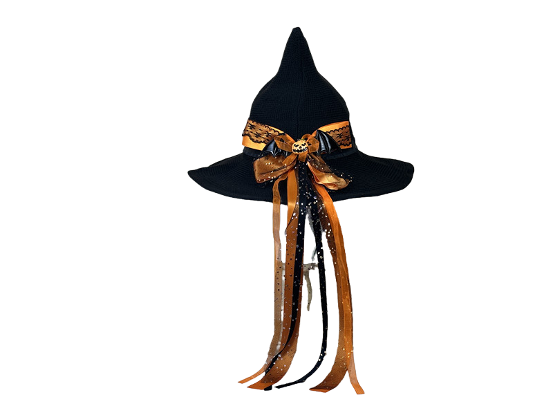 Halloween Bow Pumpkin Decoration Cotton Gauze Witch Hat Wide Brim Halloween Witch Hat Head Accessories - Halloweez