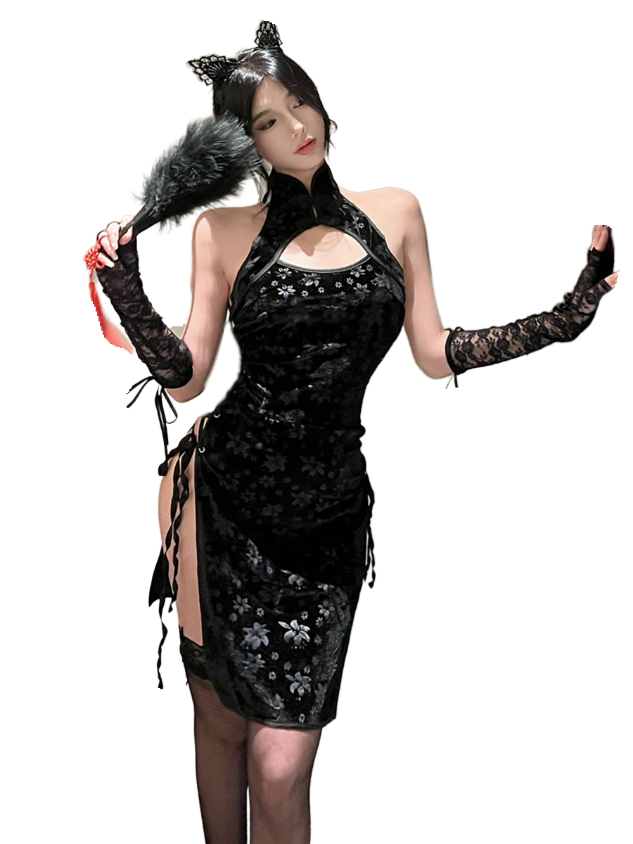 Weisgirl Sexy Hollow-out Cos Chinese-style High-slit Cheongsam Catwoman Uniform - Halloweez