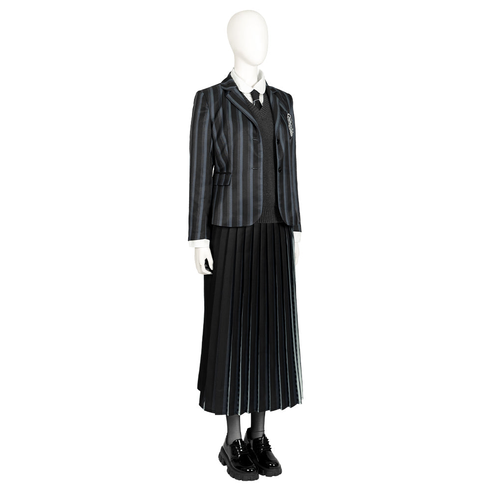 Conjunto de uniforme escolar de 5 piezas para niñas inspirado en Los Addams de Halloween Wednesday para Halloween y fiestas