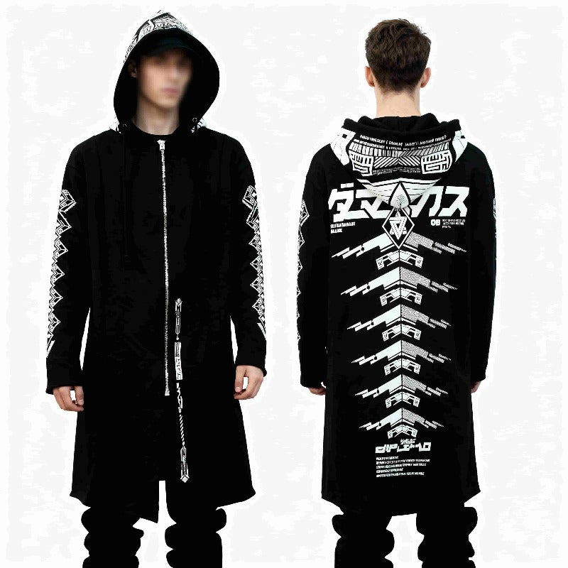 Cyberpunk Aesthetic Men's Asymmetrical Hooded Cloak Coat - Techwear Trench