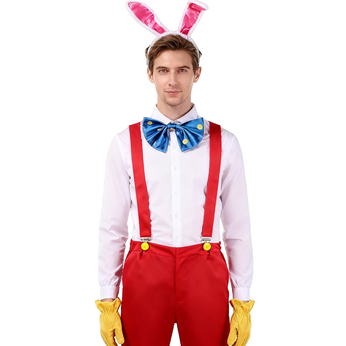 Roger Rabbit Men's Cosplay Costume White Shirt Red Suspenders Trousers Set