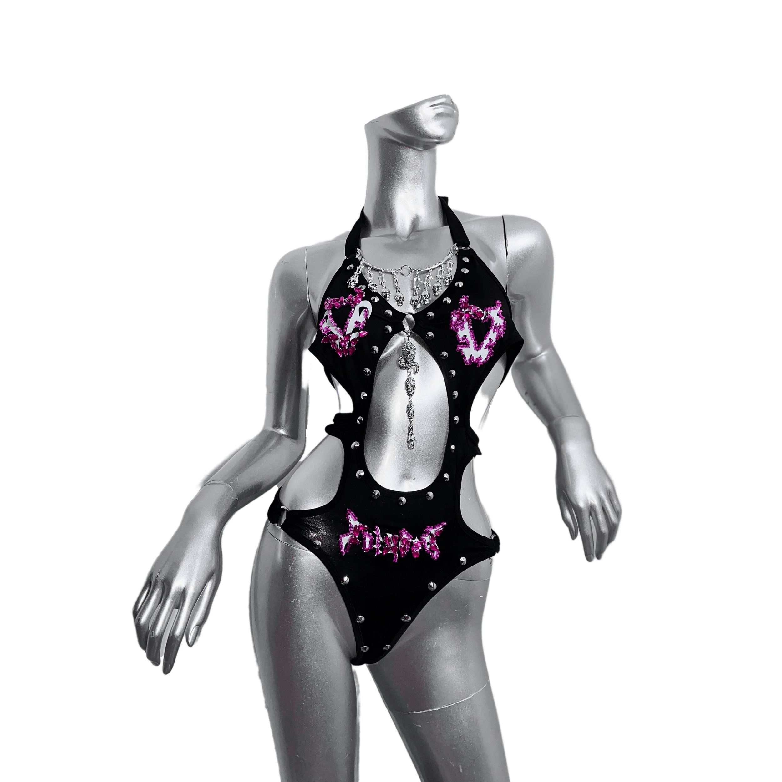 TDH Original Hand-Embroidered Pink Diamond 3D Stud Bodysuit + Sparkling Full Diamond Star Leather Skirt Set for Cosplay - Halloweez