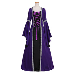 Elegant Halloweez Purple Gothic Medieval Victorian Dress with Trumpet Sleeves for Ball Gown and Cosplay