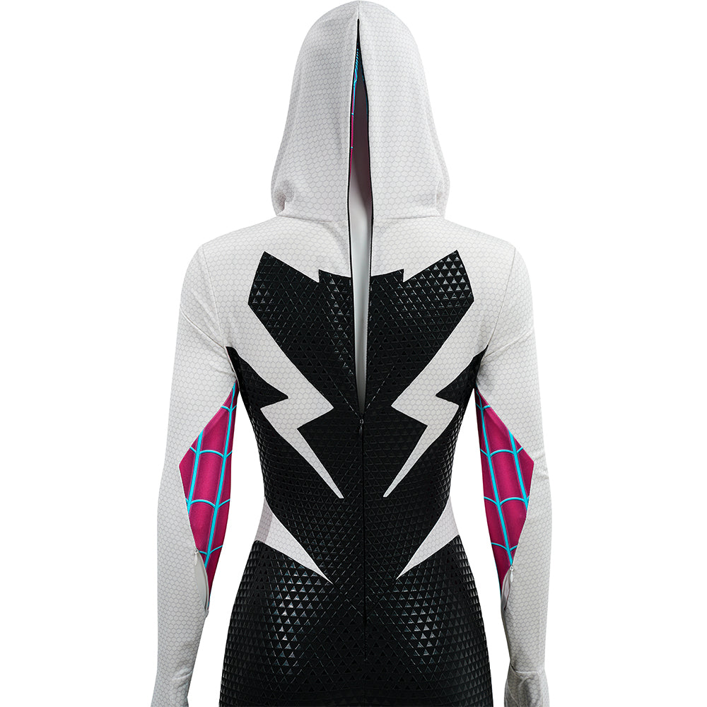 Upgraded Gwen Stacy Spider-Verse Cosplay Outfit, Color Block Embossed Full Set, Customizable Shoes - Halloweez