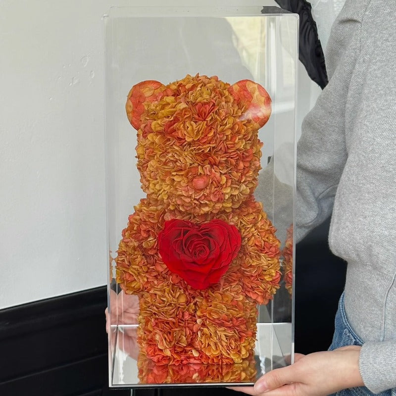 Elegante cubo de regalo con forma de oso de flores y rosas para Halloween y Navidad, regalo de cumpleaños perfecto