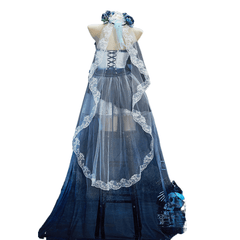 Zombie Bride Cosplay Costume Blue Ombre Gothic Dress for Women Halloween Cosplay Outfit - Halloweez